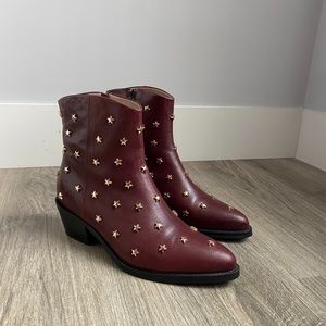 Star-Studded Burgundy Ankle Boots